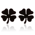 Minimalist black four-leaf clover stud earrings in matte finish with subtle reflections - Four-Leaf Clover Style (258) / Matte Black