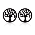 Detailed view of black matte Tree of Life stud earrings with cutout geometric design - Circular Silhouette Tree Style (073) / Matte Black