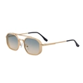 Square gold metal sunglasses with blue-yellow gradient lenses and double bridge design - Matte Gold Green Yellow