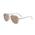 Retro aviator sunglasses with white frames, gold metal bridge, and patterned brown lenses - White Gold Frame Gold Star Pattern Coating