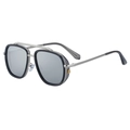 Gafas de sol para hombre plateadas de doble puente con lentes grises y patillas grabadas - C7 Marco Plateado Lente con Revestimiento de Plata