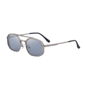 Lunettes de soleil rétro octogonales avec monture argentée à double pont et verres bleus - Argent Mat / Miroir Léger