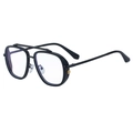 Gafas de sol aviador negras con montura cuadrada, doble puente y logo dorado lujo - C8 Marco Negro Lente Transparente Anti-Luz Azul