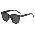 Gafas de sol polarizadas negras cuadradas grandes con detalles de logo de metal dorado - Montura Negra Brillante Lentes Grises Completas (C1)