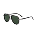 Retro aviator sunglasses with tortoiseshell frame, double bridge and dark green lenses - Army Green Silver Frame G15 Lens
