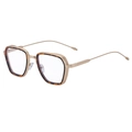 Retro vierkante zonnebril voor heren met goudkleurige metalen poten en schildpadmontuur - Goud Frame Gele Schildpad Anti-blauw Licht Lenzen (C10)