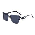 Frameless black square sunglasses with unique hollow triangle geometric metal temples - Black Frame Grey Lens