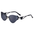 Occhiali da sole cat-eye senza montatura con stanghette nere geometriche cave - C1 Montatura Nera Lente Grigia Completa