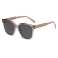 Gafas de sol polarizadas cuadradas marrón traslúcido con adorno metálico dorado - Marco Té Transparente Lentes Grises (C2)