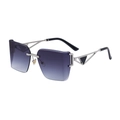 Frameless oversized sunglasses with purple gradient lenses and silver hollow temples - Silver Gradient Gray