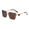 Trendy rimless sunglasses featuring tea lenses and gold metal temples with triangle accents - Golden Brown