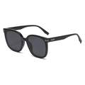 Classic square black polarized sunglasses for men featuring silver metal accents and gray lenses - Glossy Black Frame Full Grey Lenses (C1)