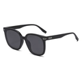 Classic square polarized sunglasses in black glossy frame with silver metal accents - Matte Black Frame Grey Lens (C1-1)