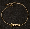 Bracelet de cheville en acier doré avec lettrage gothique du signe Poissons - Poissons / Doré