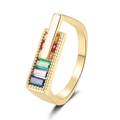 Minimalist gold ring featuring colorful baguette cut zircons in a rectangular setting - Adjustable Open / Gold