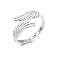 Adjustable angel wing feather open ring in silver finish with Always with you engraving - Angel Wing Open Ring / Platinum Color