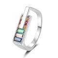 Rainbow gemstone rectangle ring in silver finish with colorful zircon stones - Adjustable Open / White Gold
