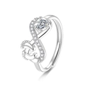 Infinity heart ring with baby footprints and sparkling zircon for mother's gift - Adjustable Open / Platinum Color