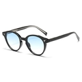 Retro sunglasses with black frame, light blue gradient lenses and silver wing accents - C2 Bright Black Gradient Blue