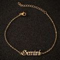 Bracelet de cheville doré en acier inoxydable Gémeaux avec chaîne de réglage - Gémeaux / Or