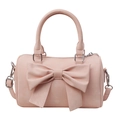 Sac à main Boston rose avec nœud papillon en cuir PU et bandoulière réglable chic - Rose