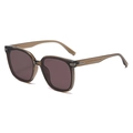 Square polarized sunglasses in translucent brown resin with premium metal accents - Light Grey Tea Frame Dark Tea Lens (C2)