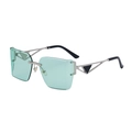 Frameless oversized sunglasses with mint green lenses and silver metal temples for women - Silver Green