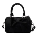 Sac Boston chic en velours noir avec grand nœud et finitions métalliques argentées - Noir