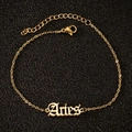 Bracelet de cheville en acier inoxydable doré 18K avec pendentif lettre Bélier gothique - Bélier / Or