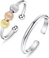 Detail of adjustable S925 silver fidget rings with three-tone frosted beads and S925 stamp - Adjustable Open / Multicolor