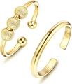 Detail of S925 engraved stamp and matte gold beads on adjustable fidget ring set - Adjustable Open / Gold