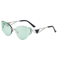 Occhiali da sole cat-eye senza montatura con lenti verdi e aste in metallo argentato - C6 Argento Verde