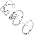Three-piece silver adjustable open ring set with minimalist arrow and infinity designs - Adjustable Open / White Gold (Set of 3)