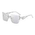 Frameless square sunglasses with silver hollow temples and transparent lenses - Silver Light Gray Mirror (C7)