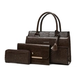 Three-piece crocodile pattern tote set with handbag, envelope bag, and long wallet - Coffee