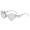 Lunettes de soleil œil de chat sans monture avec branches en métal argenté et design triangle - Monture Argent Revêtement Argent Clair (C7)