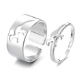 Bagues de couple dinosaure style punk avec anneau ouvert ajustable en argent poli - Dinosaure (Ton Argent)