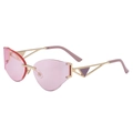 Lunettes de soleil œil-de-chat sans monture roses avec branches dorées et triangle - Monture Dorée Verres Rose Clair (C8)