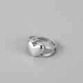 Polished silver double-layer open heart ring for women in a minimalist fashion style - Adjustable Open / Platinum