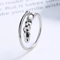 Anillo antiestrés de plata con cinco cuentas giratorias para aliviar la ansiedad - Abierto Ajustable / Platino