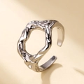 Minimalist S925 sterling silver heart open ring with irregular lava texture for women - Adjustable Open / White Gold