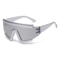 Lunettes de soleil Y2K futuristes, monture argent mat avec verres gris fumés - C6 Monture Argentée Verres Miroir Blancs