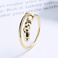 Anillo antiestrés dorado con cinco cuentas facetadas móviles para aliviar la ansiedad - Abierto Ajustable / Dorado