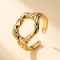 Minimalist irregular open ring in gold finish with liquid lava texture and 925 stamp - Adjustable Open / Gold