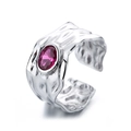 Adjustable silver lava texture ring with an oval pink zircon gemstone on white background - Silver Base - Red Zirconia