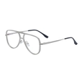 Monture de lunettes aviateur argentées classiques avec double pont et embouts noirs - Argent Mat/Verres Transparents Anti-lumière Bleue (C8)