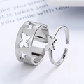 Polished silver butterfly ring set featuring cutout and solid charms in adjustable open size - Adjustable Open / Platinum
