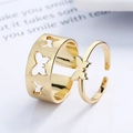 Golden hollow butterfly ring set featuring an adjustable wide band and a thin ring - Adjustable Open / Gold