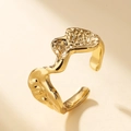 Minimalist gold open ring with irregular hammered texture and molten lava design - Adjustable Open / Gold