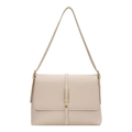 Borsa a tracolla minimalista color crema con dettagli vintage dorati e patta elegante - Bianco Sporco